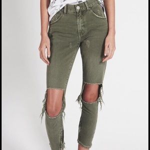 One Teaspoon High Waist Freebird Jeans 30 Army green busted knees